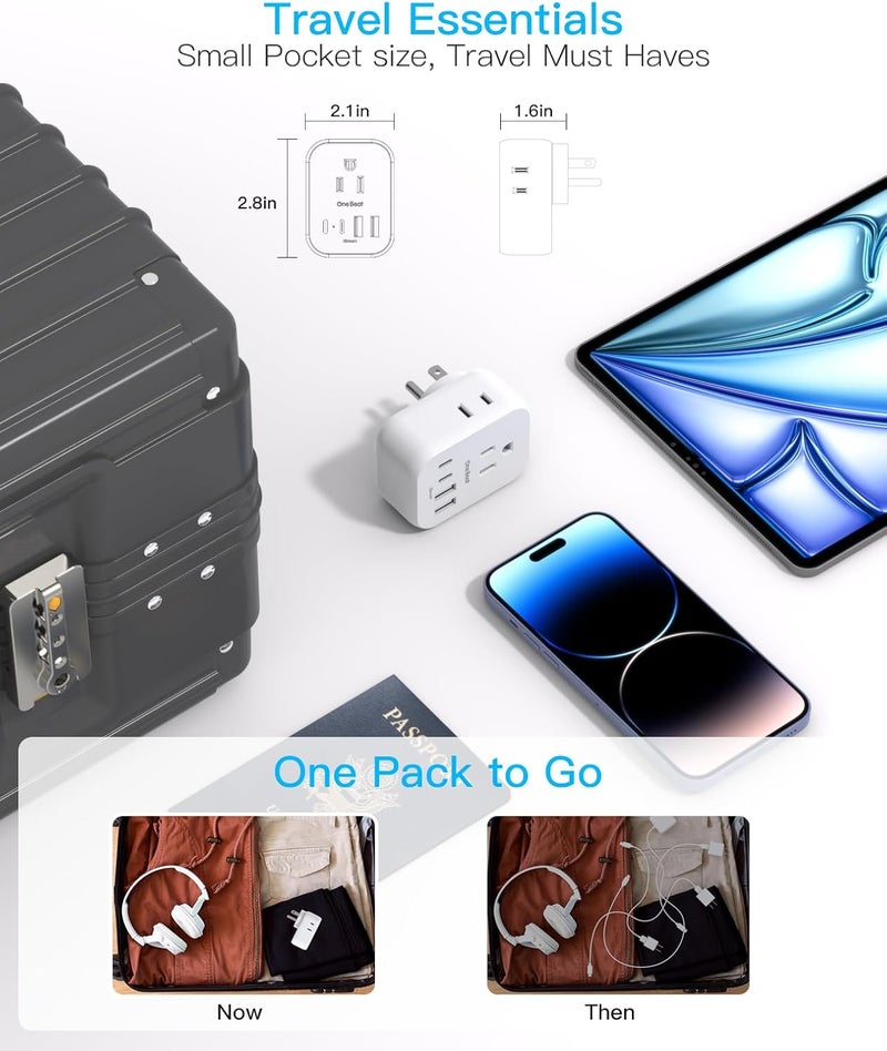 One Beat Travel Cruise Ship Essentials, Multi Plug Wall Outlet Extender with 4 Outlets 4 USB (2 USB-C), Cruise Approved Power Strip Non Surge Protector, Plug Adapter, Travel Cruise Must Have Accessories - Image 4
